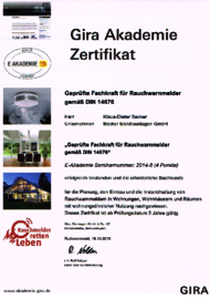 Geprüfte Fachkraft für Rauchwarnmelder gemäß DIN 14676, Klau-Dieter Becker Geprüfte Fachkraft für Rauchwarnmelder gemäß DIN 14676, Klau-Dieter Becker